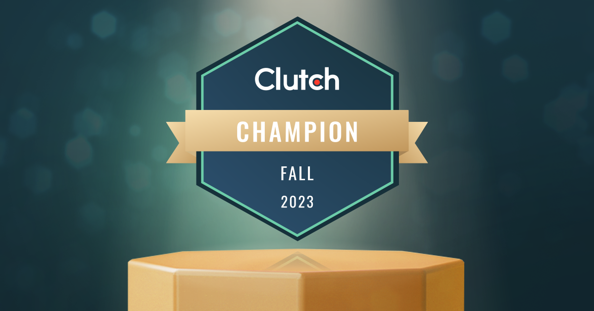 Fall 2023 Clutch champion winning badge displayed on platform.